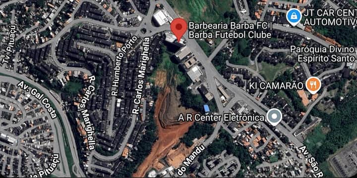 Mapa com a Barba FC na Av. São Rafael, 1405, entre o Bar do Américo e o Shopping Ponto Alto